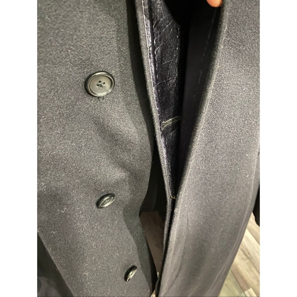Stollery’s unisex 100% cashmere long dark blue trench coat with burgundy lining. - Picture 7 of 12